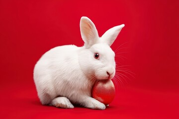 Obraz premium 1. White rabbit with red egg