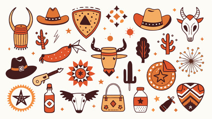 Wild West Cowboy Doodle Icon Set | Hand-Drawn Boho & Aztec Southwestern Elements