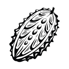 Monochrome Kiwano Melon with Jagged Edges and Seeds Isolated