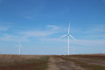 Fototapeta premium wind turbine in the wind in Kazakhstan