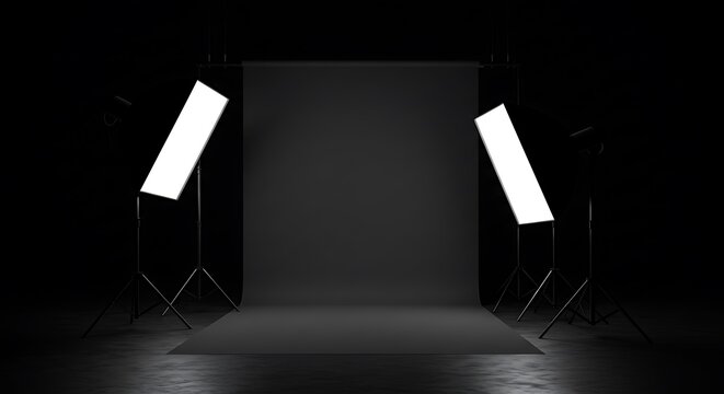 Dark Studio Setup: 3D Render of a Photography Lighting Scene AI Generated