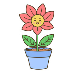 Cute cartoon flower pot vector illustration isolated on white background