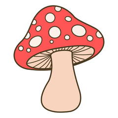 Cartoon red fly agaric mushroom vector illustration isolated on white background