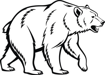 Black bear vector illustration with detailed features and sketch style, showcasing the wild mammal's face and fur, ideal for nature and wildlife themes