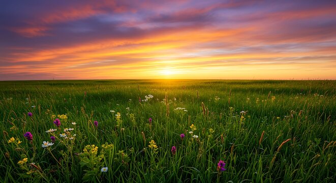 Sunset Serenade in Emerald Fields AI Generated