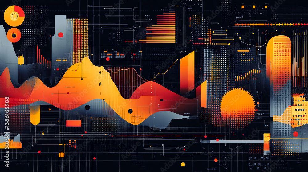 Poster abstract data visualization with charts and graphs for business intelligence analysis use case