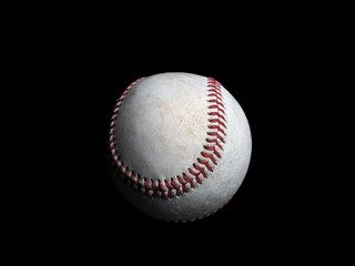 One baseball seen from the side isolated on black background