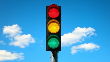 Traffic Light Against a Blue Sky with Clouds