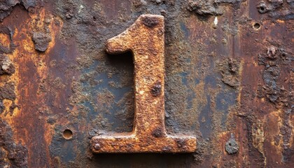 Rusty metal number one on a textured surface, showcasing age and weathering.