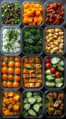 A close up of a tray of food containing vegetables and rice food background