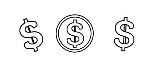 Fototapeta premium Dollar Sign Icons Set Simple Line Art Money Symbol Design tax rich cost debt loan fund cash price