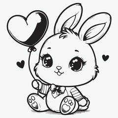 Cute baby bunny with heart shaped balloon. Vector illustration. stock illustration