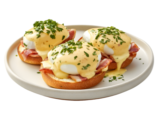 Eggs Benedict on Plate, Isolated on Transparent Background