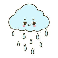 Cute cartoon rainy cloud vector illustration isolated on white background