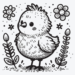 Cute cartoon illustration of standing small chick. Vector spring Easter design