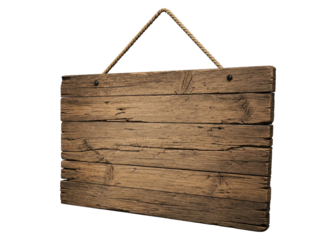 rustic wooden sign hanging with a rope