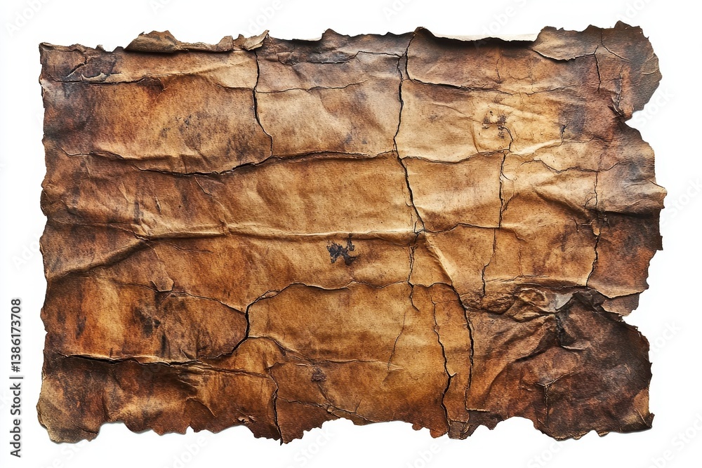 Leinwandbilder Wavy textured paper with cracks displayed on a white background highlighting intricate patterns and natural aging effects