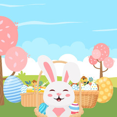 Blue and Green Illustrative Celebration Happy Easter Card 