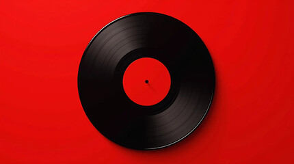 Obraz premium Black Vinyl Record on a Red Background