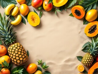 Tropical fruits on a different backgrounds looking fresh and delicious