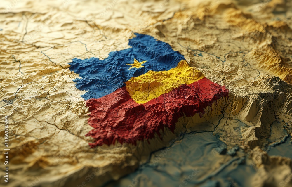 Fototapete 3d rendering of a topographic map with vibrant colors indicating elevation differences.