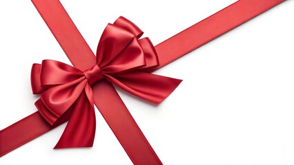Close-up of a bright red satin ribbon tied into an elegant, classic bow. 