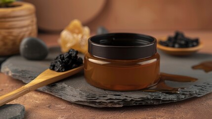 Luxurious spa treatment with natural skincare elements on stone slab