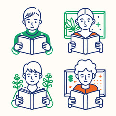 Colorful Illustration of Children Reading Books