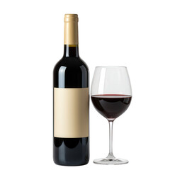 Red Wine Bottle with Blank Label and Full Glass.