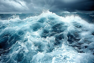 Breathtaking ocean waves displaying vivid turquoise and deep blue hues in dynamic motion