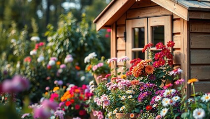 A Charming Garden Shed Overflowing with Blossoms