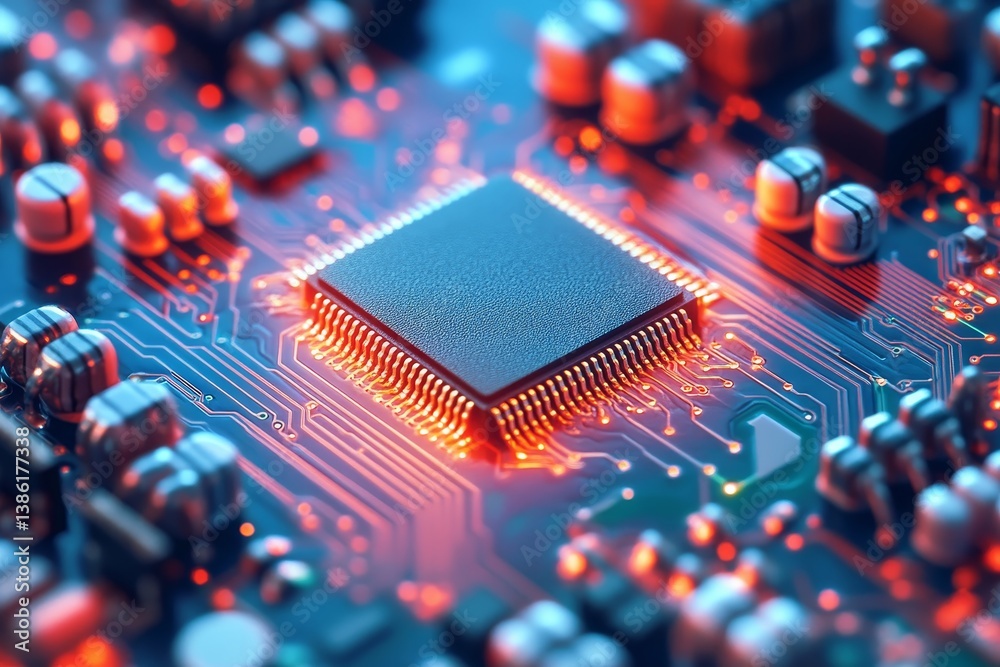 Poster central processing unit microchip technology - close-up detailed view of a central processing unit o