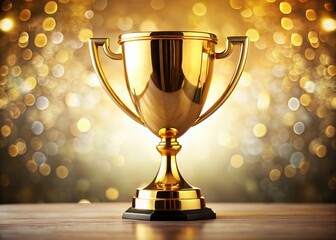 Vintage Gold Trophy Cup on White Background - Award Winning Achievement Stock Photo