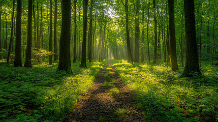 Obraz premium Sunny Forest Path Through Trees