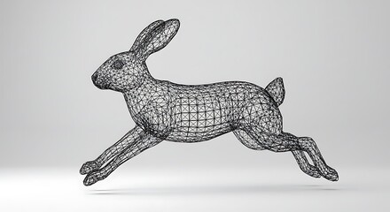 Obraz premium Wireframe Hare in Motion: A 3D Render AI Generated