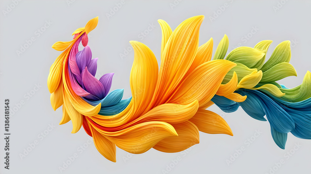 Poster dynamic abstract 3d render of colorful flowing forms in motion