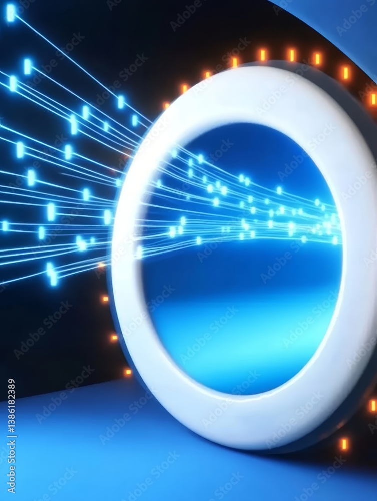 Poster data stream gateway - abstract depicting data streams flowing into a circular portal, representing t