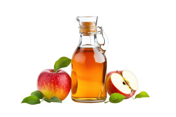 Homemade apple vinegar isolated glass bottle culinary art clean background natural health concept