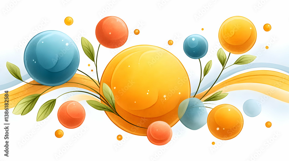 Poster dynamic abstract background with colorful circles and flowing lines