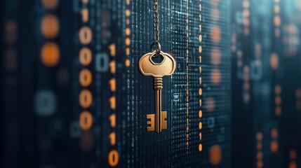 Golden key amidst binary code