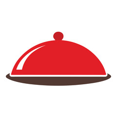 Silver restaurant cloche on a white tray, a catering service symbol for a covered dish