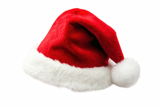 Festive red santa hat with white fur trim for holiday decor and photography
