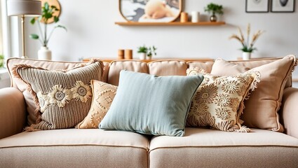 Inviting Living Room with Cozy Throw Pillows and Ample Space
