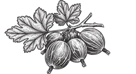 Intricate Hand-Drawn Illustration of Gooseberries on a Branch AI Generated