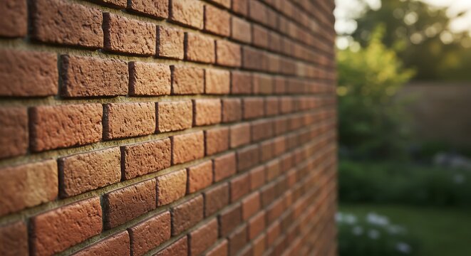 Warm Brick Wall, Evening Light, Garden View AI Generated