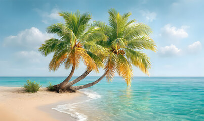 Serene Tropical Beach with Palm Trees and Turquoise Waters