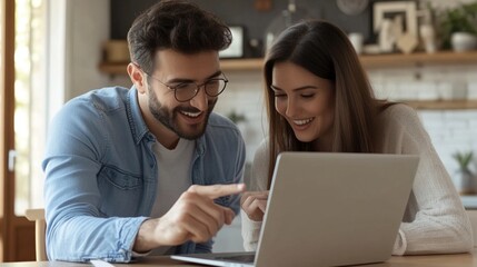 Happy couple looking at laptop (4)