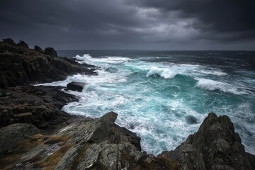 Rocky coastline with crashing waves