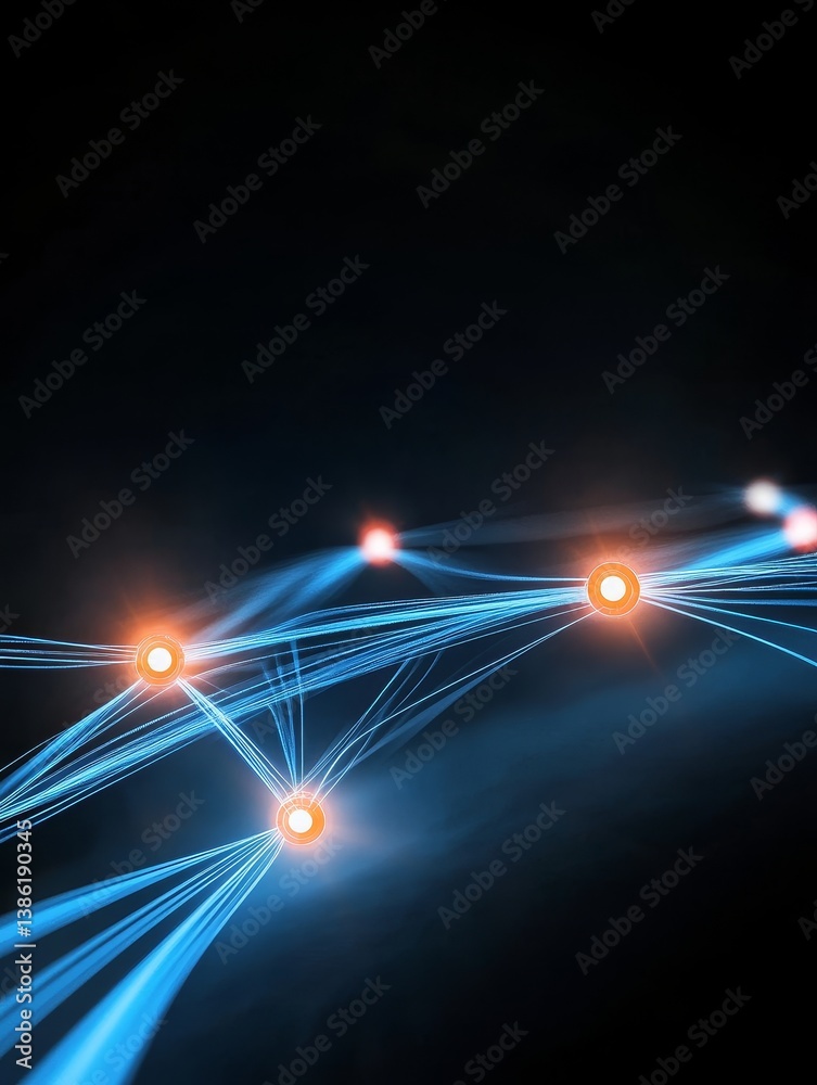 Poster global network connection - abstract depicting a network of glowing nodes and connections, symbolizi