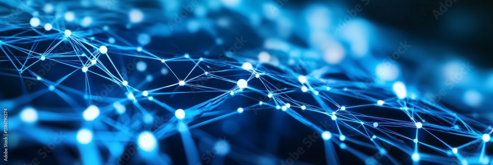 Poster global network connection - abstract of a glowing blue network, representing global connectivity and
